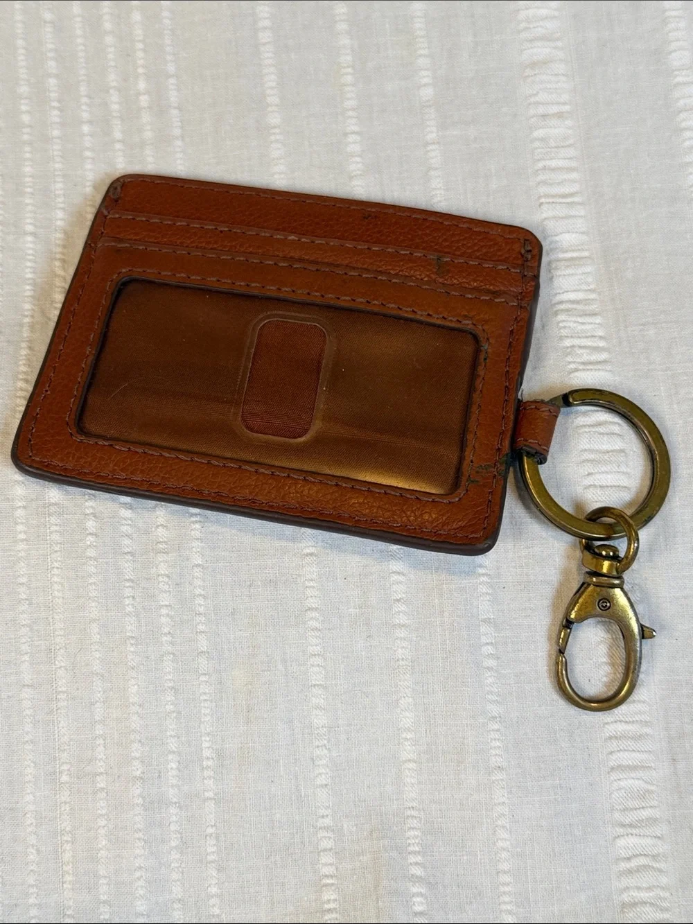 Fossil Genuine Leather Credit Card Holder Wallet Keyring Swivel Brass Fob